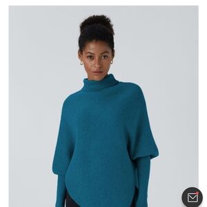 Teal High Neck Long Sleeve Asymmetric Sweater
